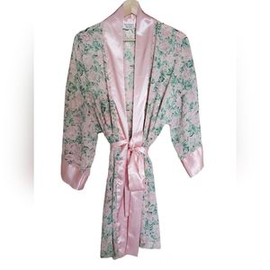 Vintage Satin Trim Floral Victoria's Secret Robe with Tie Gold Label
